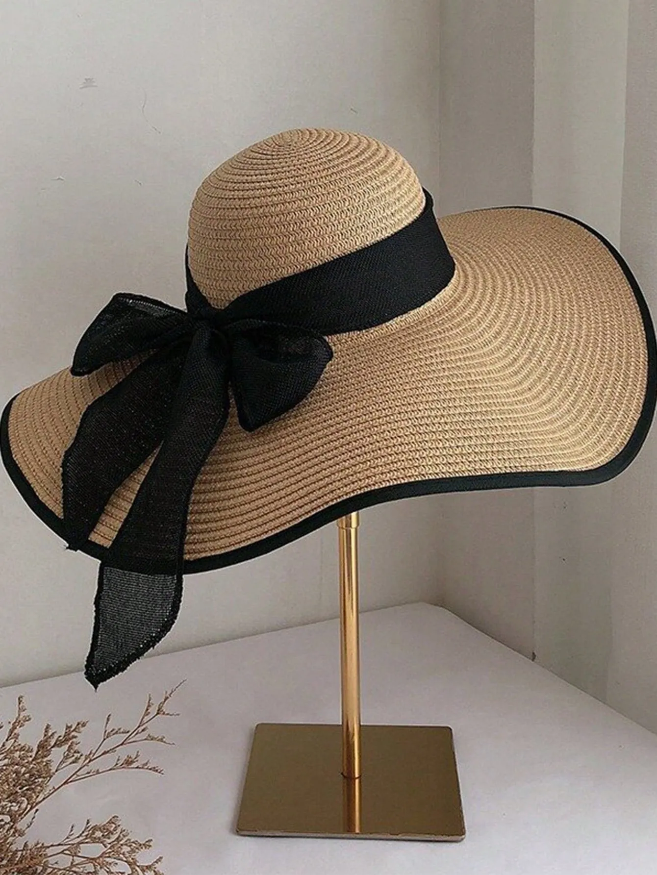 1pc Women's Oversize Brim Straw Hat Women's Summer Sun Block Big Brim Hat Seaside Bow Beach Hat Sunshade Hat Sun Hat