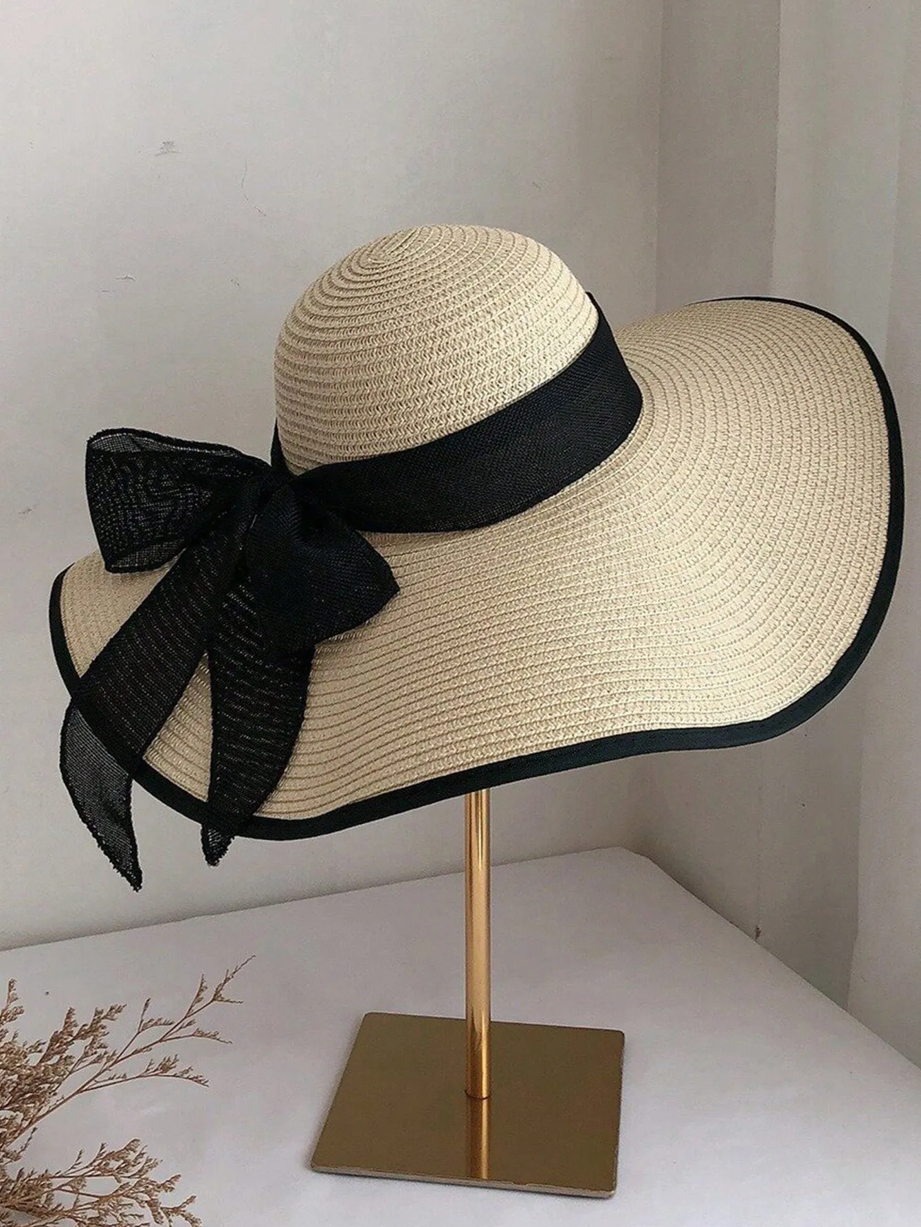 1pc Women's Oversize Brim Straw Hat Women's Summer Sun Block Big Brim Hat Seaside Bow Beach Hat Sunshade Hat Sun Hat