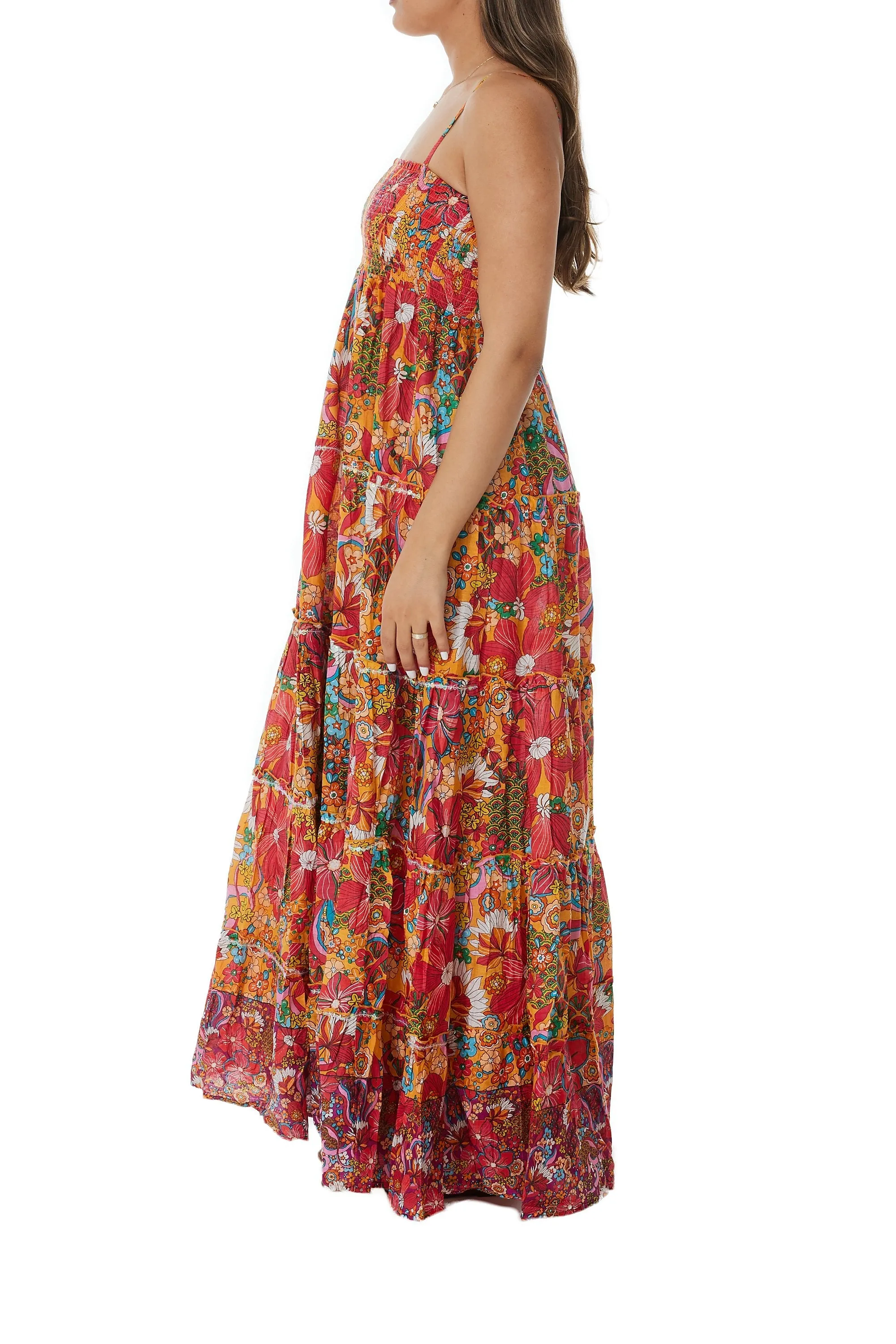 822 Multicolor Floral Cotton Long Dress