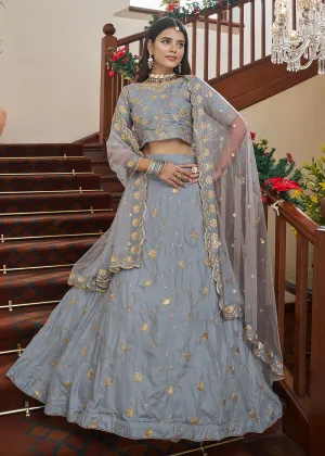 Adorning Art Silk Light Grey Wedding Lehenga Choli