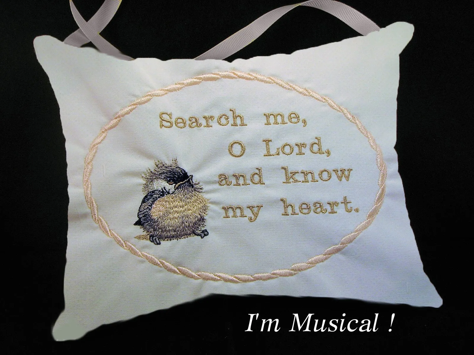 Baby Bird Music Box Pillow -- Personalized Embroidered MUSICAL Keepsake