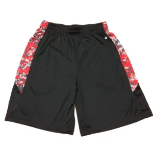 Badger Sport Black with Red Digital Camo Drawstring Athletic Pockets Shorts (L)