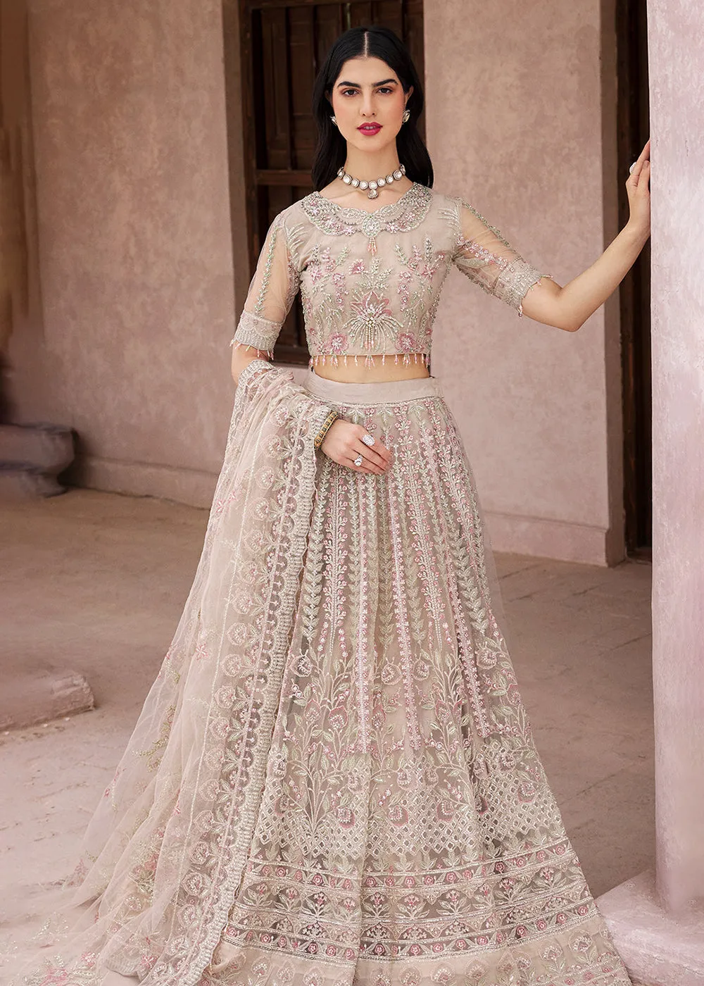 Beige Lehenga Choli | Emaan Adeel | Mirha Wedding Edition '23 | MH-206