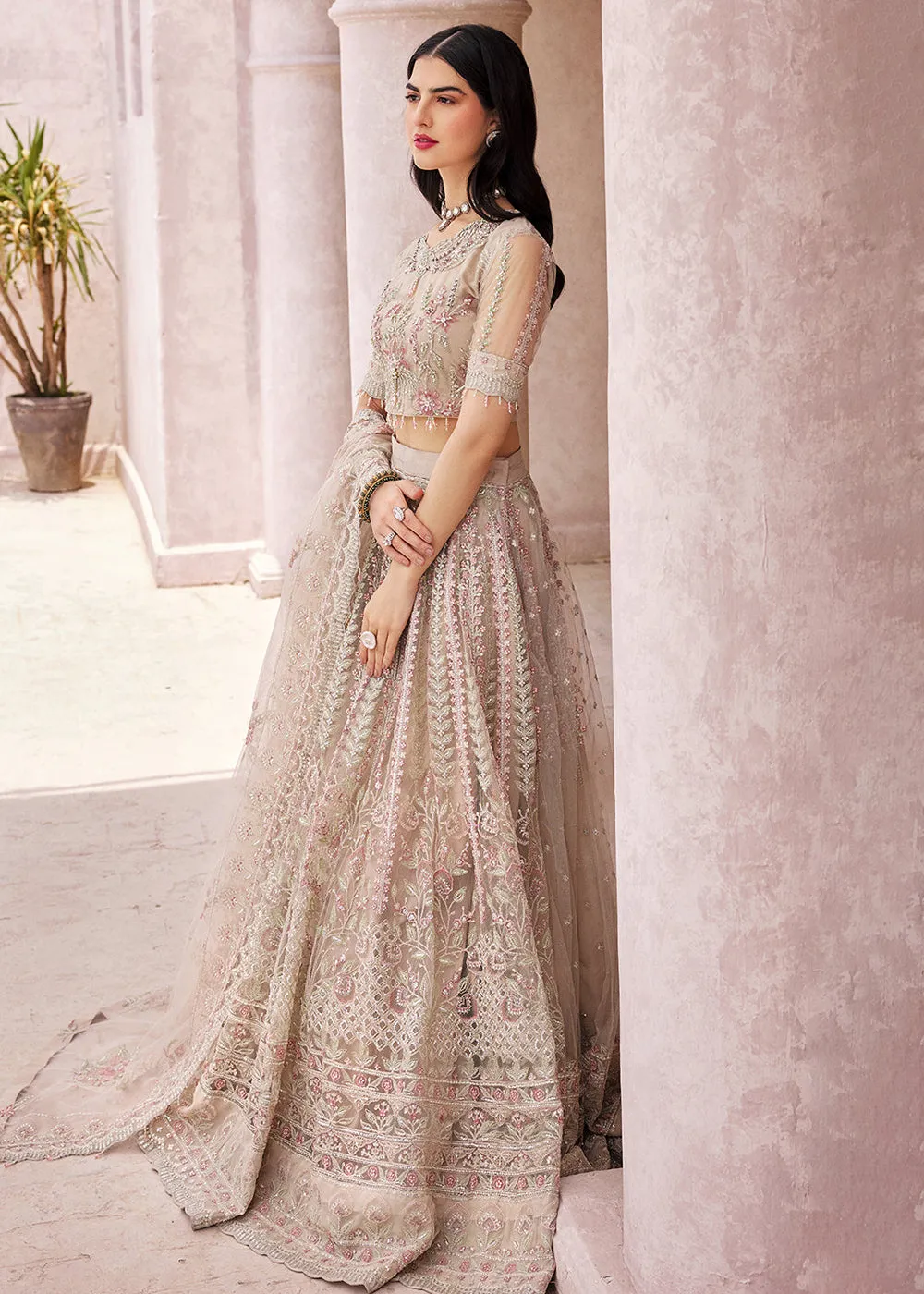 Beige Lehenga Choli | Emaan Adeel | Mirha Wedding Edition '23 | MH-206