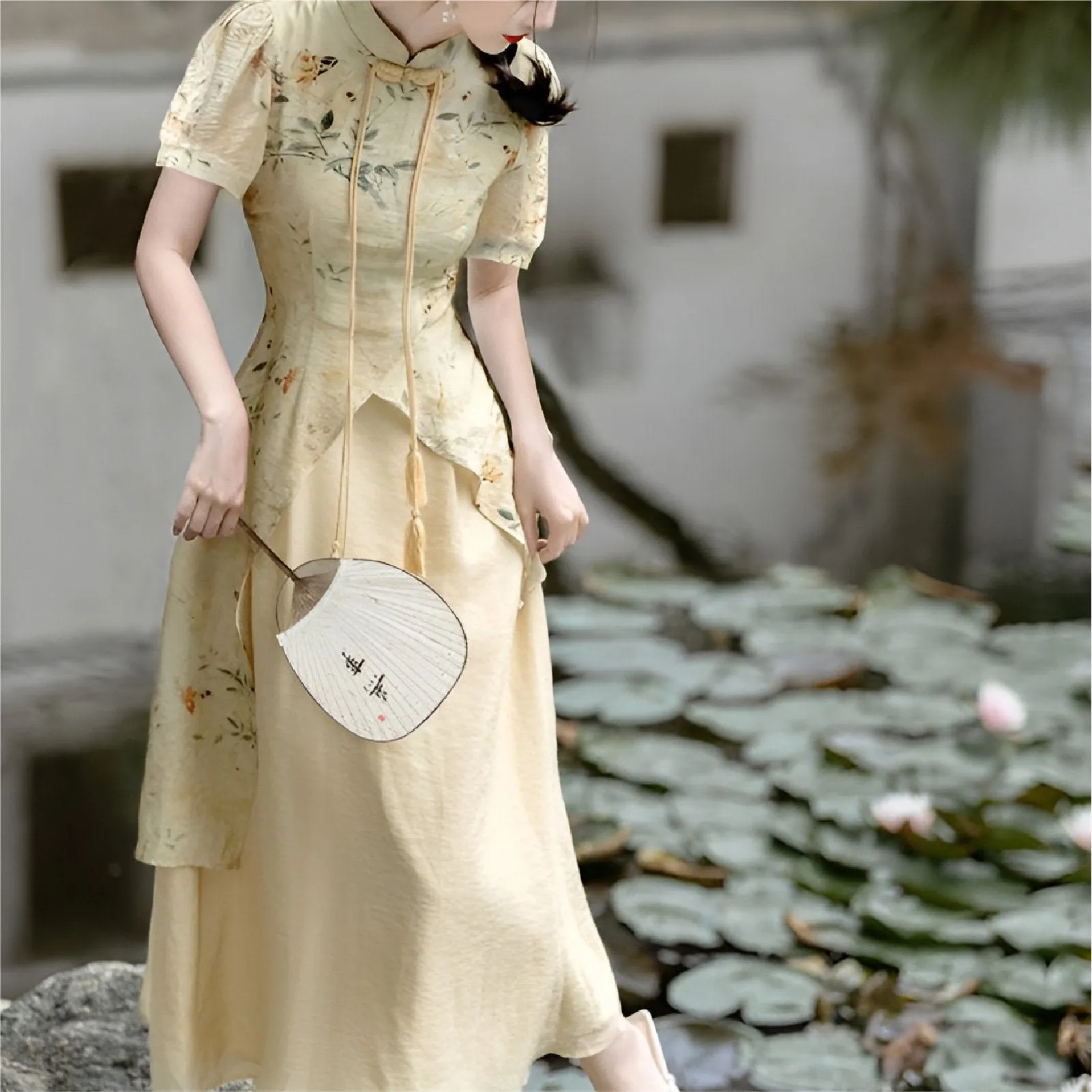 Beige One Piece Dress-Modern Cheongsam