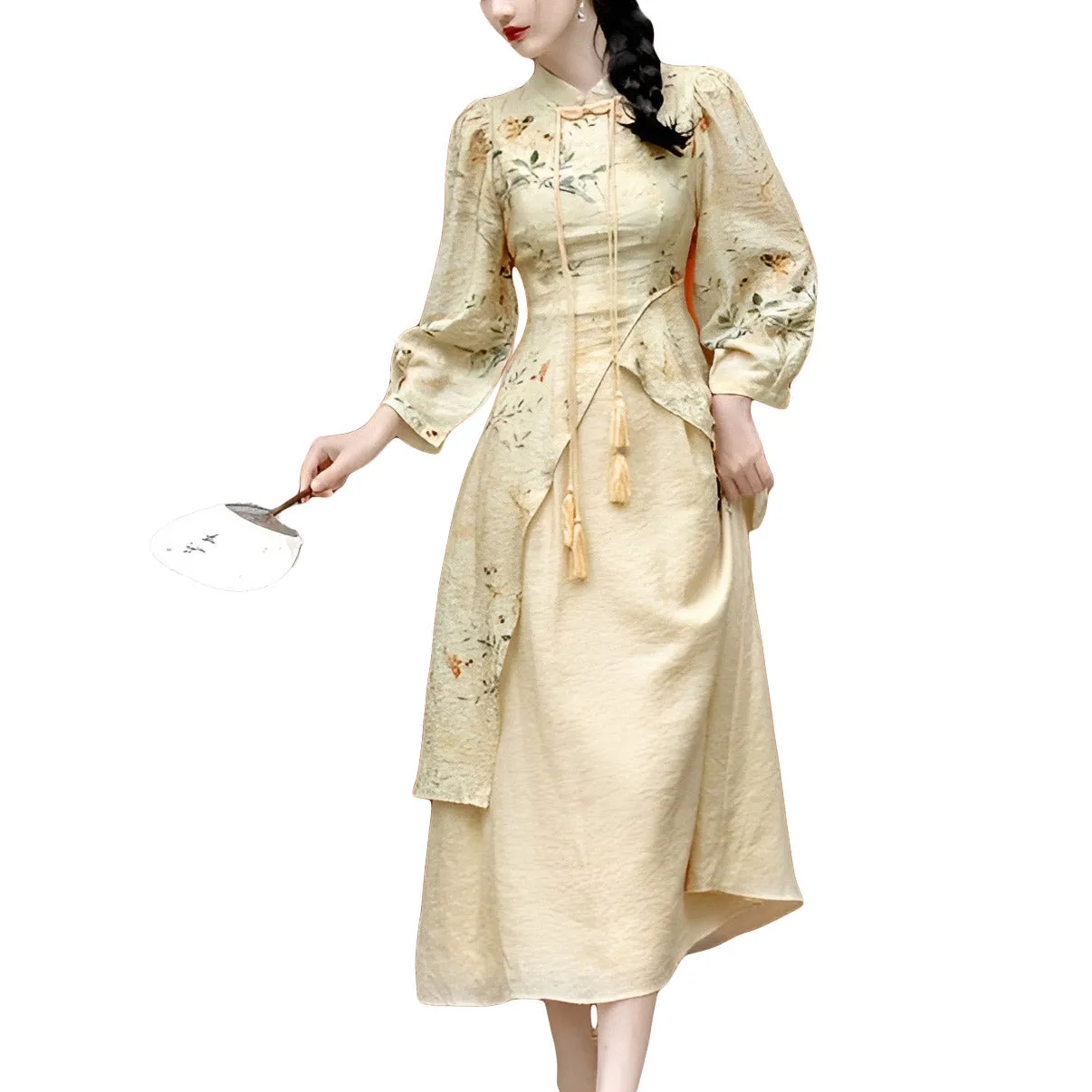 Beige One Piece Dress-Modern Cheongsam