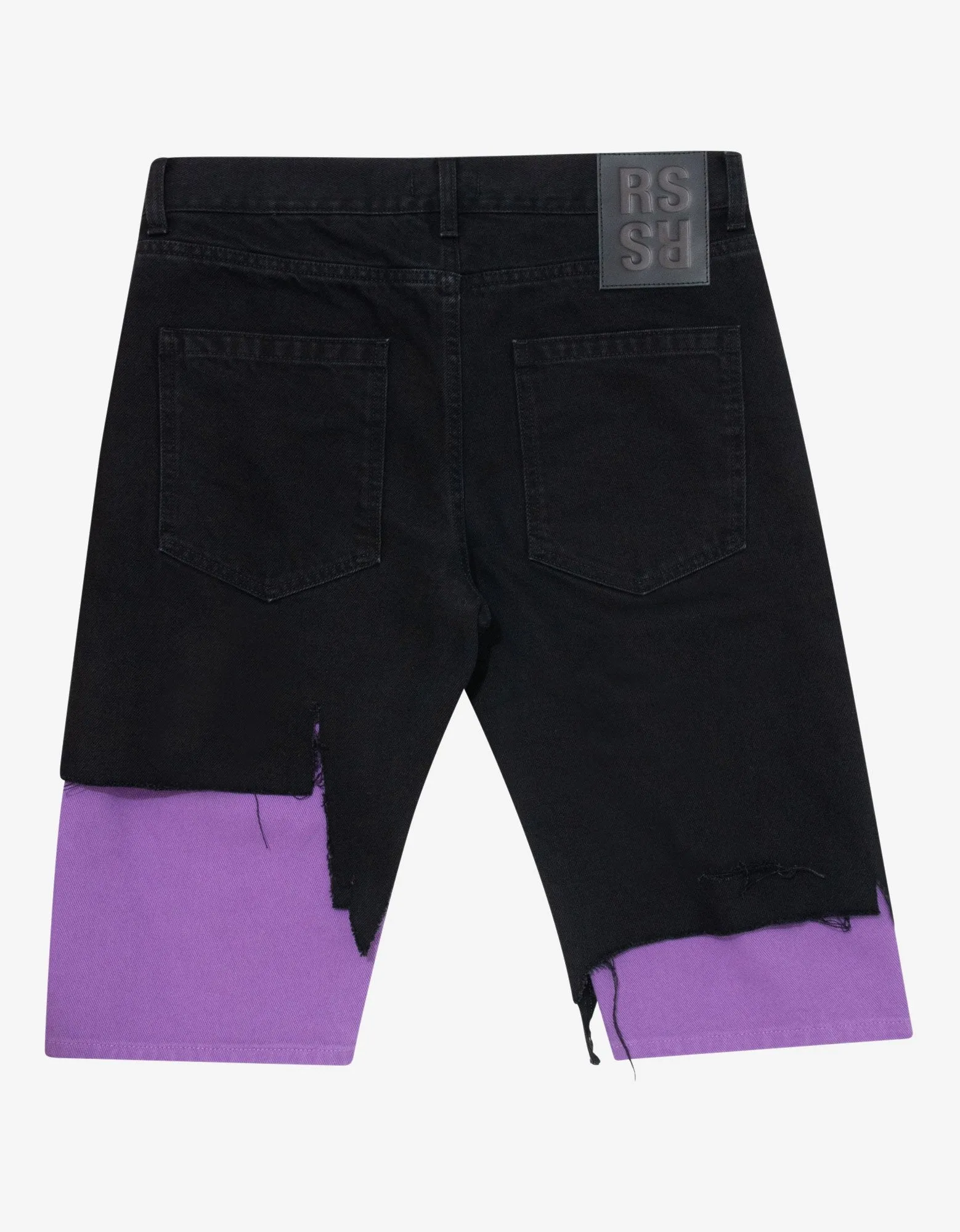 Black & Purple Slim Fit Destroyed Denim Shorts