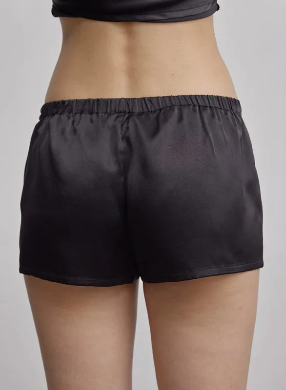 Black Elastic Waist Woven Shorts