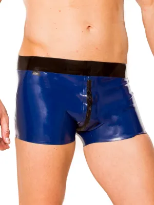 Blue & Black Ultimate 2 Way Zip Latex Shorts