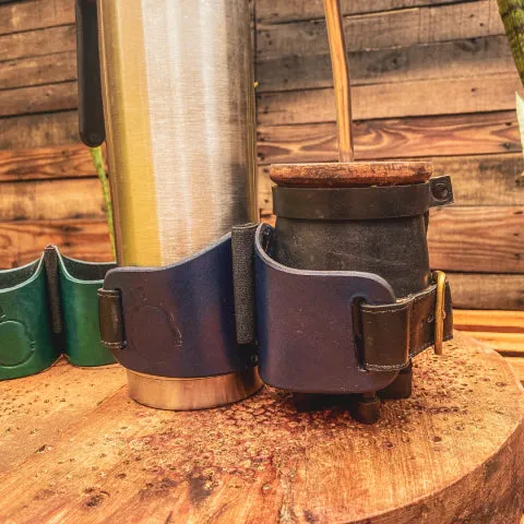 Blue Leather Thermos & Mate Holder Set