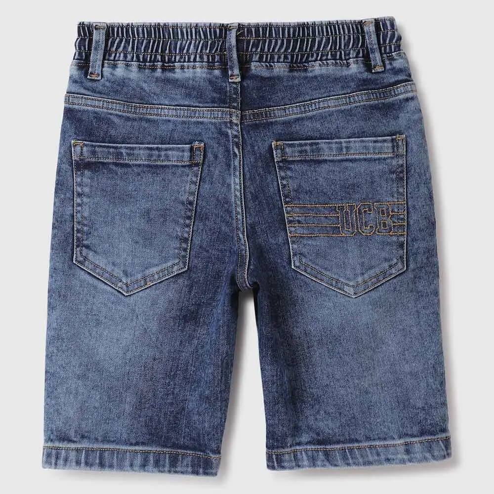 Blue Solid Regular Fit Denim Shorts