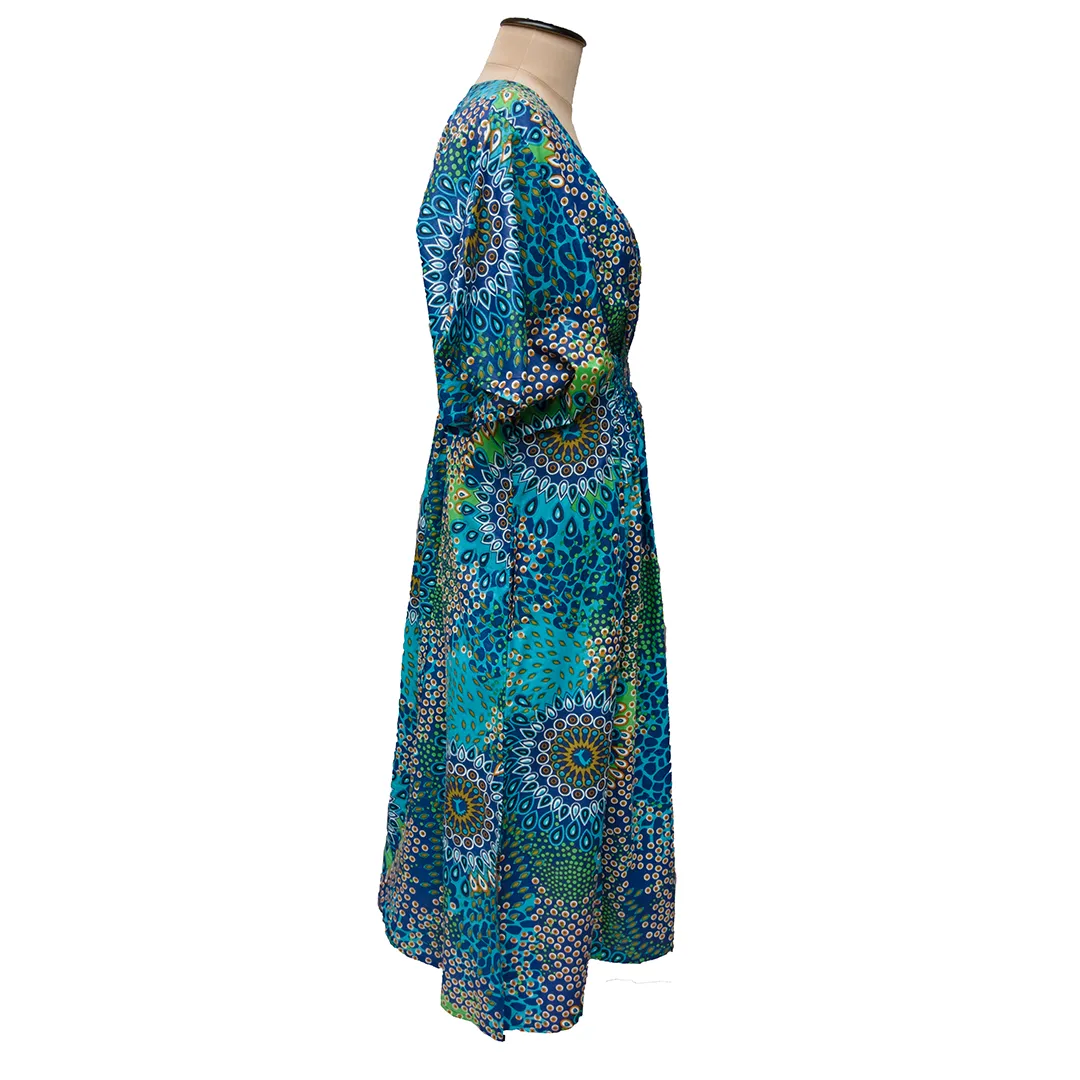 Blue Teardrop Cotton Smocked Maxi Dress Size 16-32 P 206