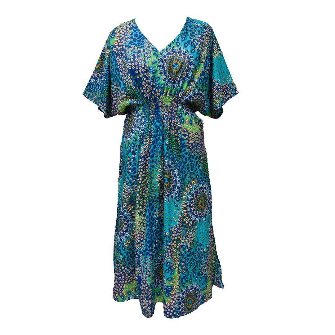 Blue Teardrop Cotton Smocked Maxi Dress Size 16-32 P 206