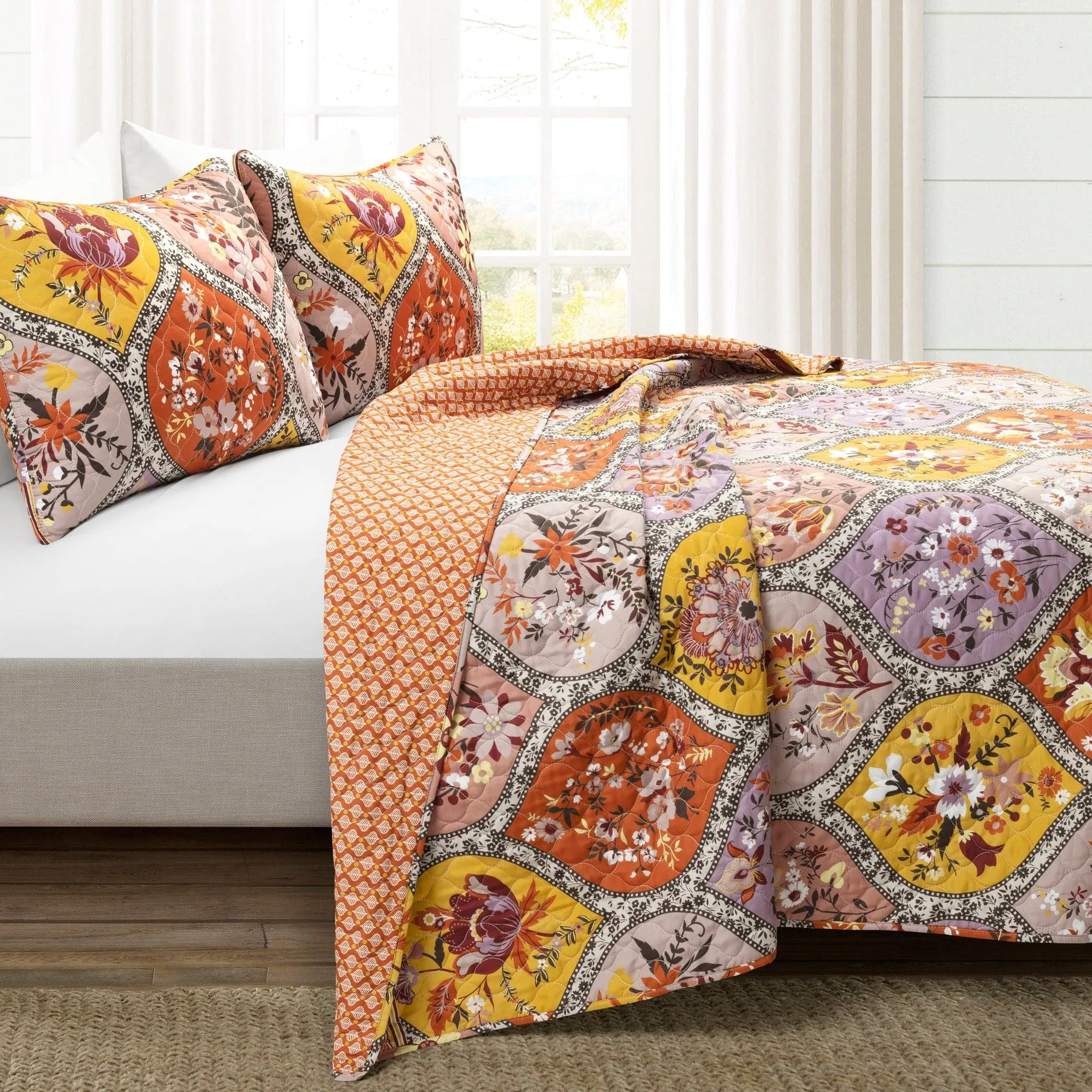 Bohemian Flower Cotton Quilt 3 Piece Set