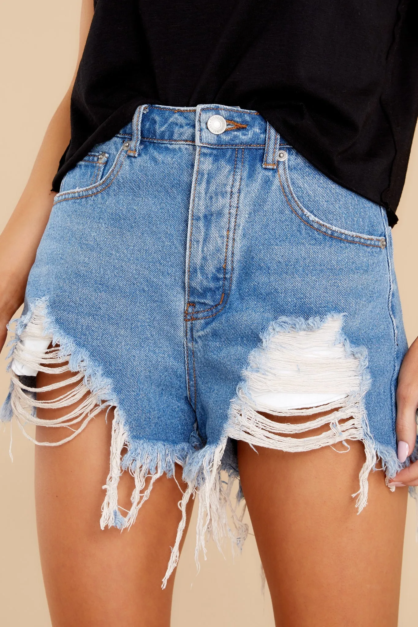 Bring It Around Town Medium Wash Distressed Denim Shorts