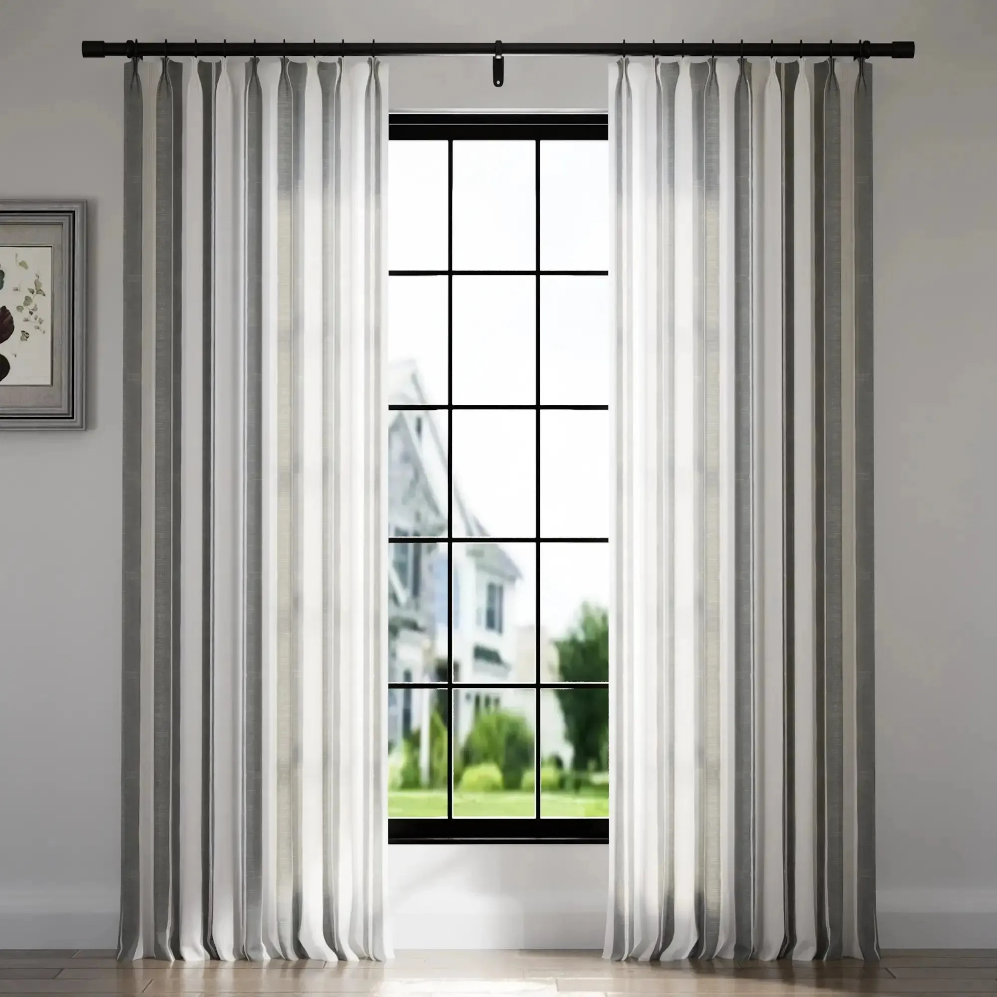 Brooklyn Woven Striped Sheer Curtain Pleated