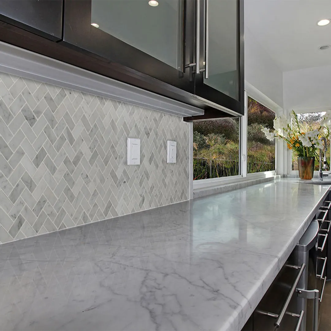 Carrara White 1" x 2" Herringbone - Stone Tile