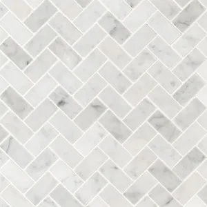 Carrara White 1" x 2" Herringbone - Stone Tile