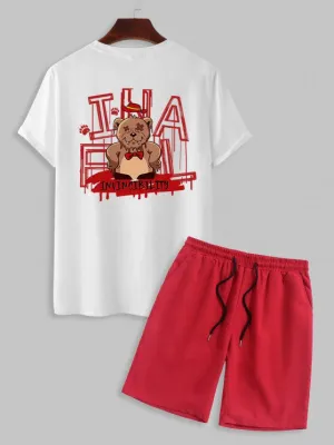 Cartoon Bear Printed T Shirt And Shorts