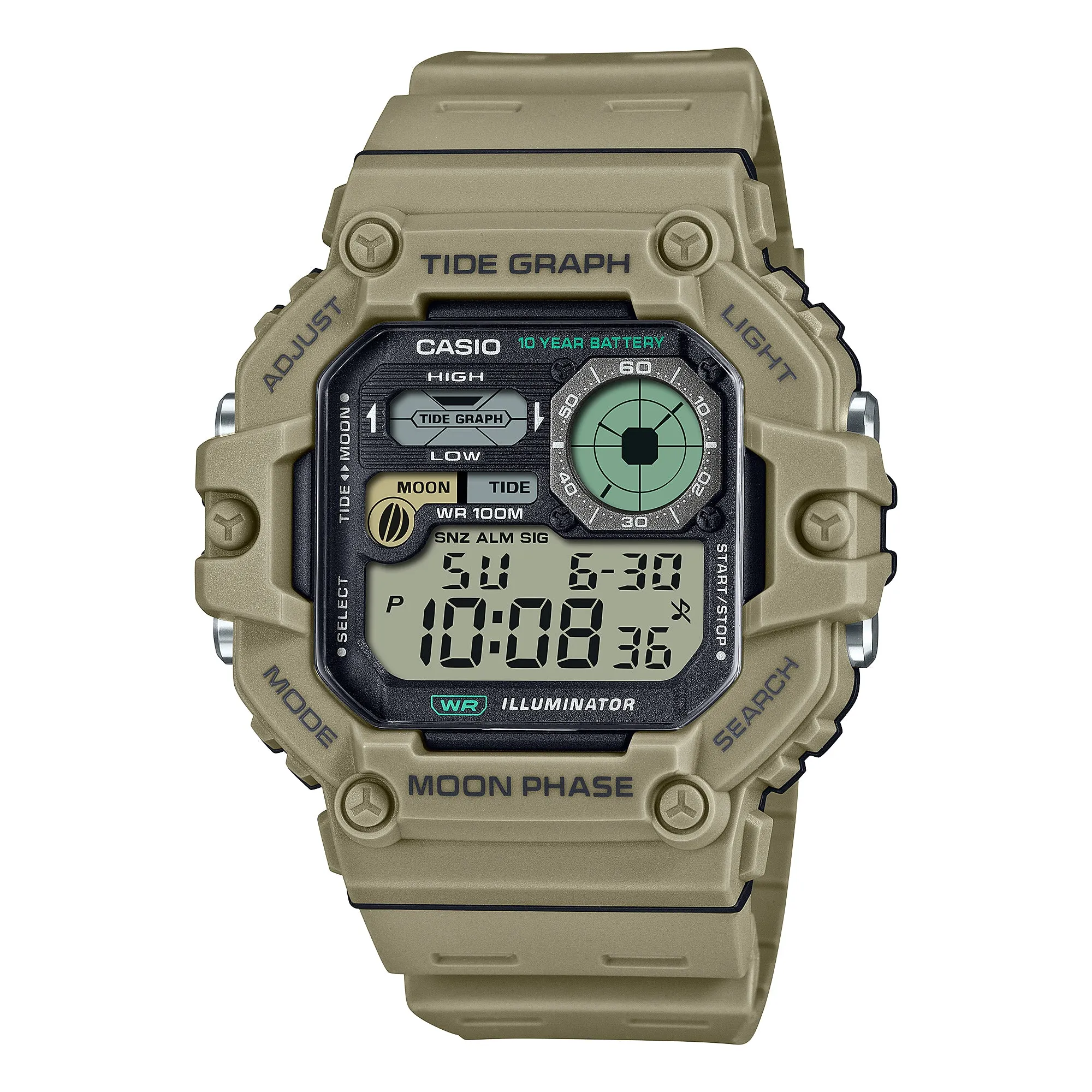 Casio Digital Dual Time Khaki Resin Band Watch WS1700H-5A WS-1700H-5A