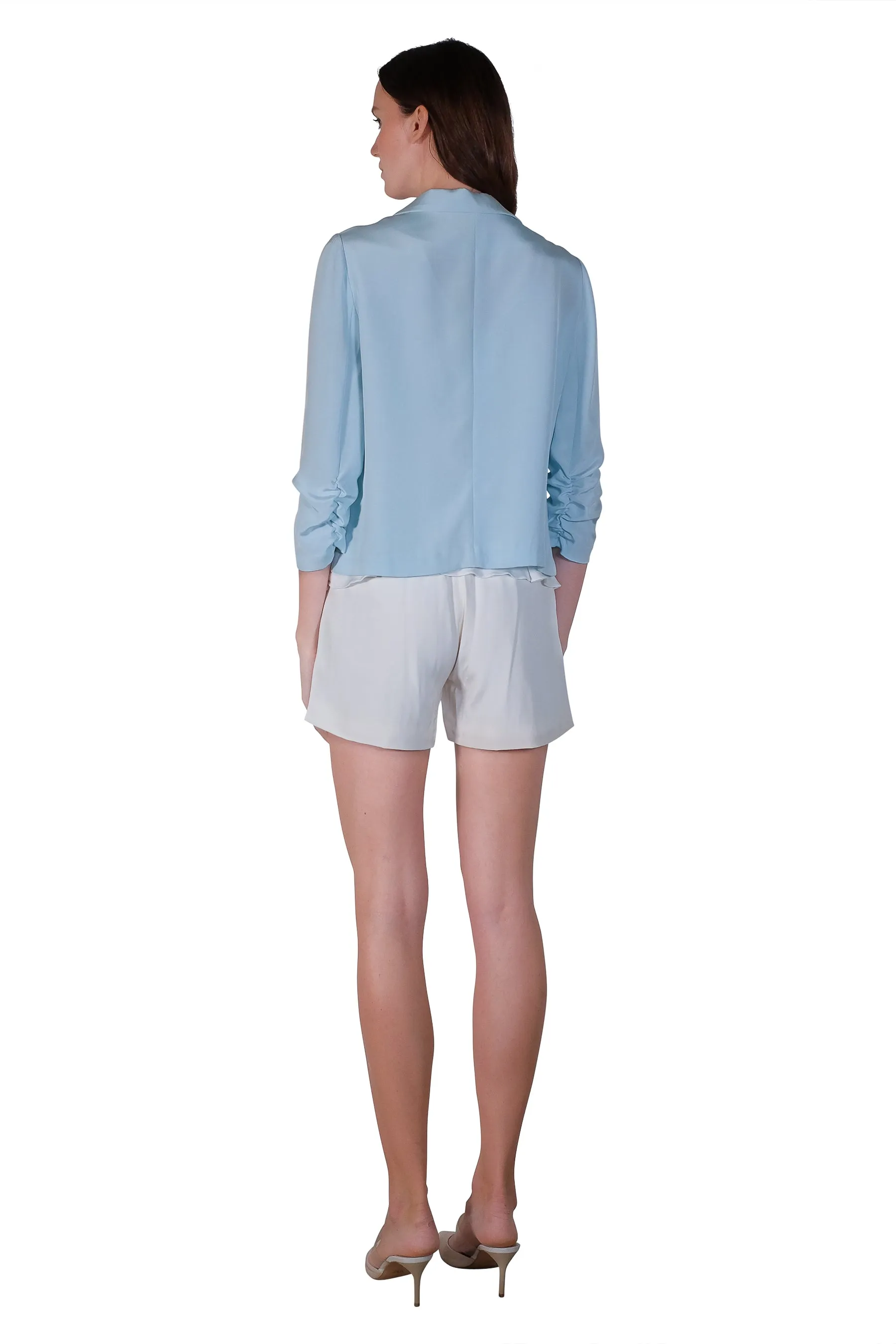 Charlotte Short Silk Blazer in Light Blue