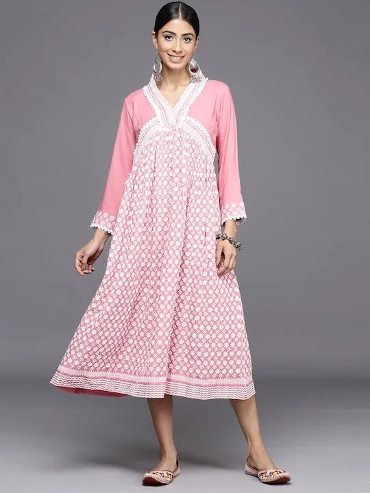 Chikankari Embroidered A-line Midi Dress