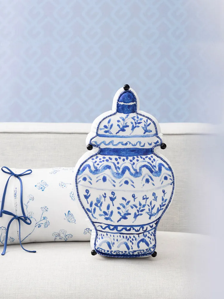 Chinese Classic Blue and White Double-Sided Printed Vase Shaped Throw Pillow Cushion