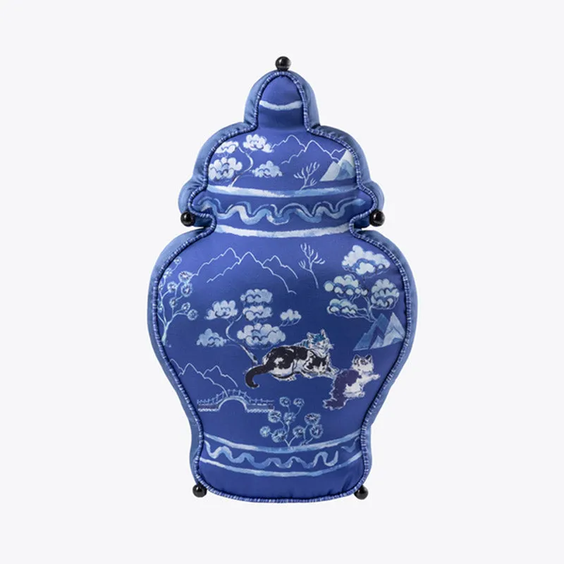 Chinese Classic Blue and White Double-Sided Printed Vase Shaped Throw Pillow Cushion