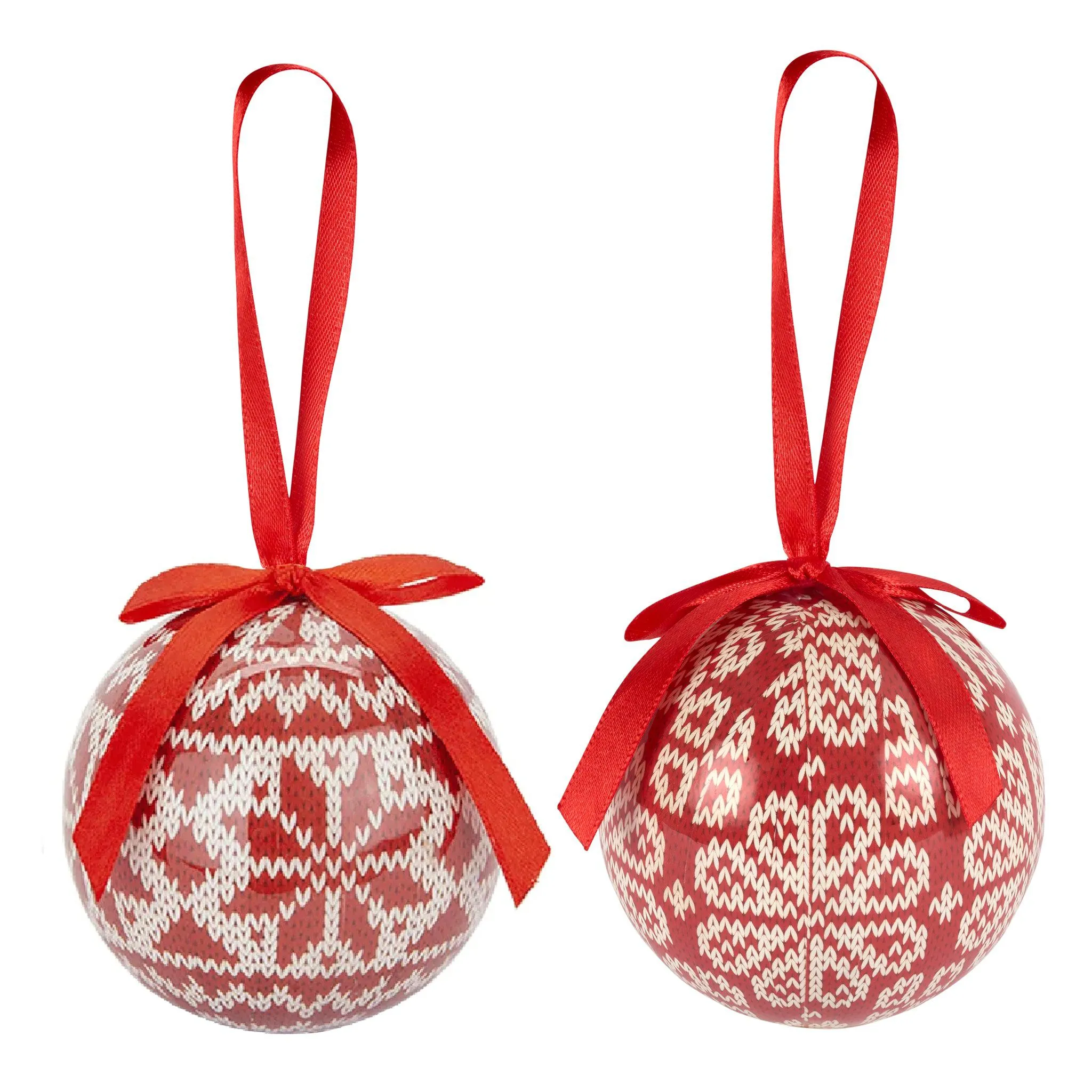 Christmas Baubles Red Knit Look Set of 6 7.5cm