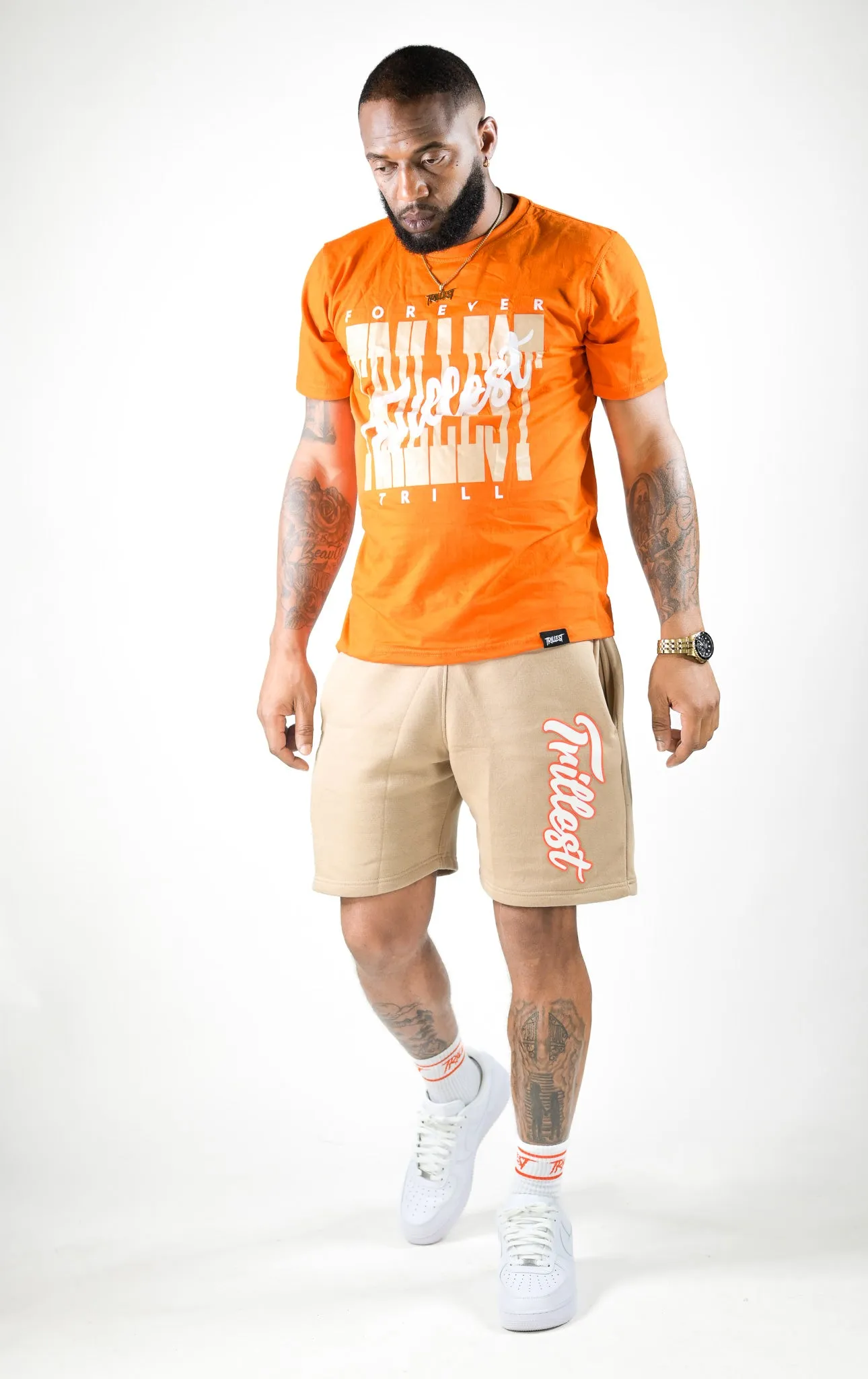 Cursive Trillest Shorts - Cream/White/Orange