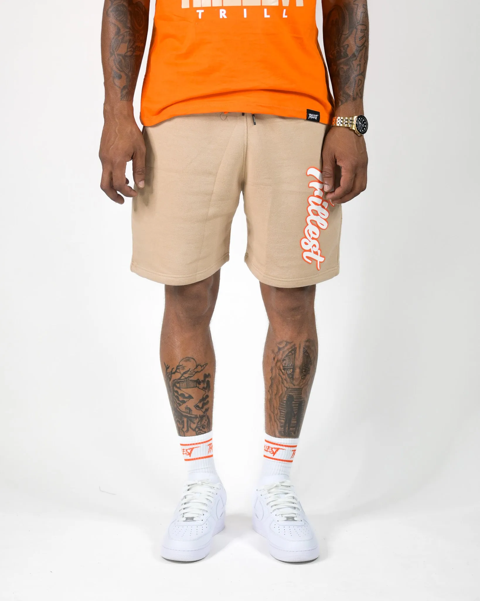 Cursive Trillest Shorts - Cream/White/Orange