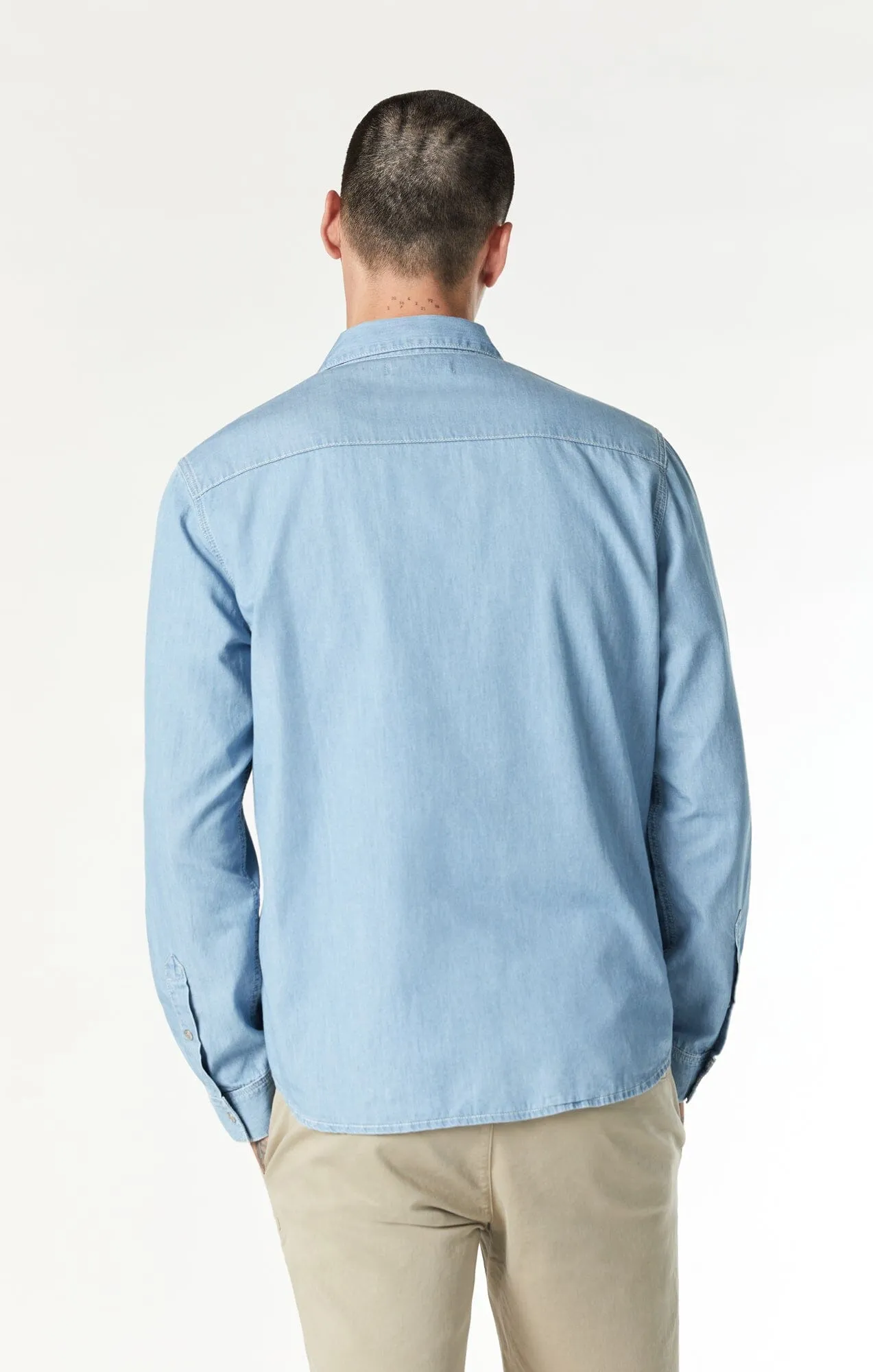 DAVE BUTTON DOWN SHIRT IN BLEACHED DENIM