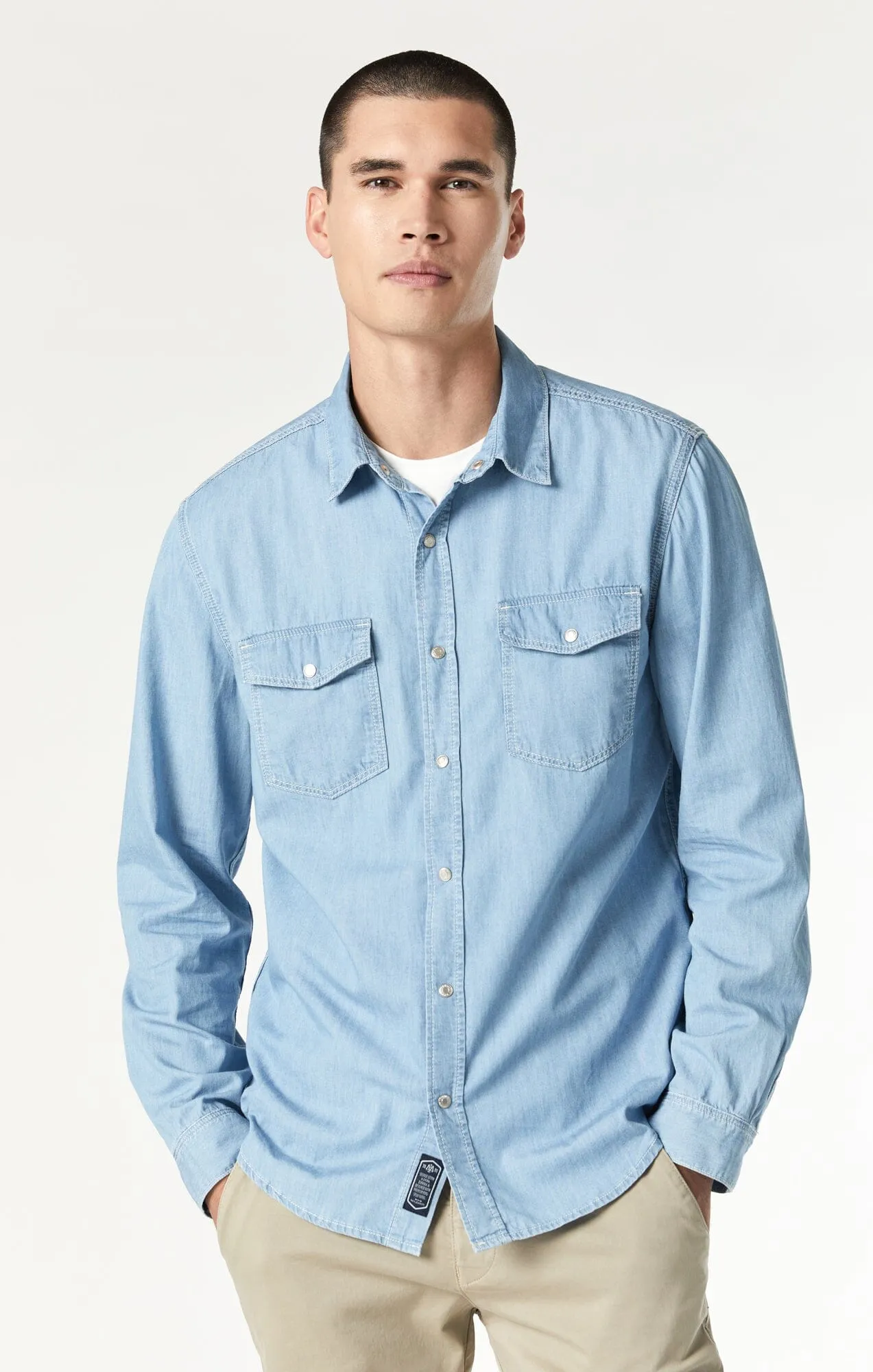 DAVE BUTTON DOWN SHIRT IN BLEACHED DENIM