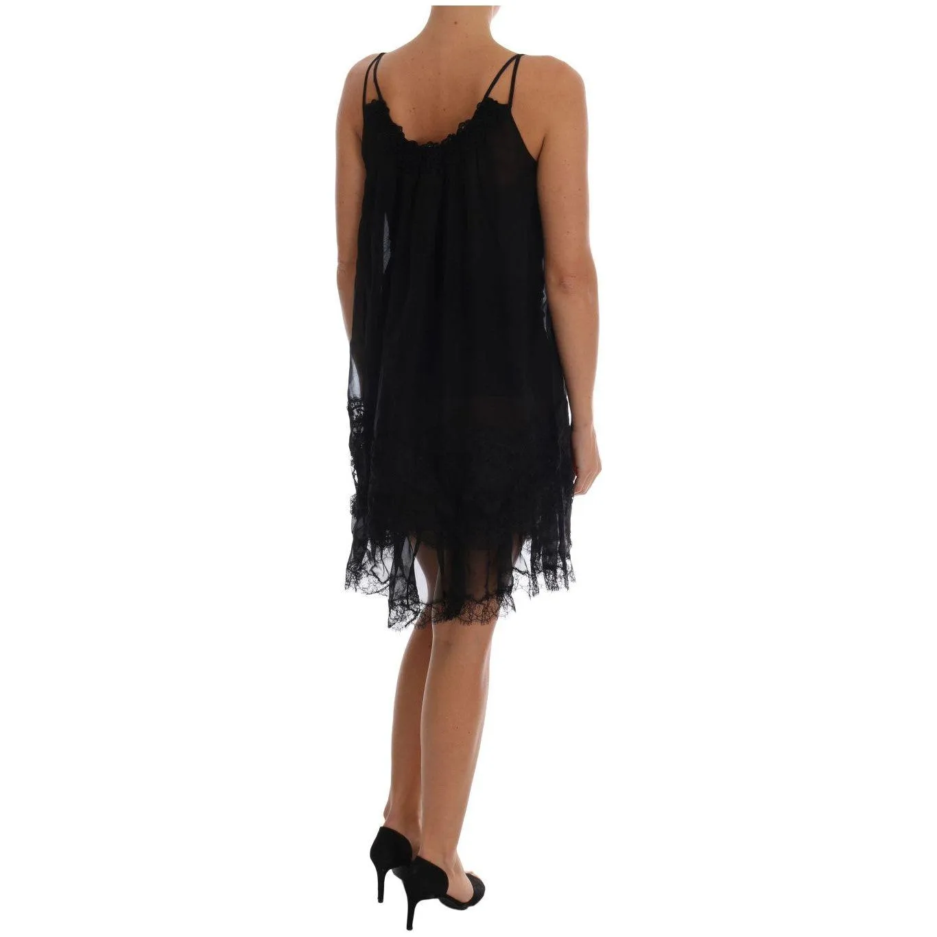 Dolce & Gabbana Elegant Black Silk Lace Chemise Dress