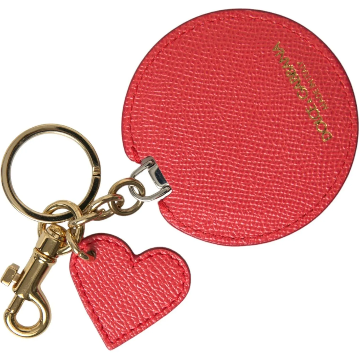 Dolce & Gabbana Elegant Red Leather Keychain with Gold Accents