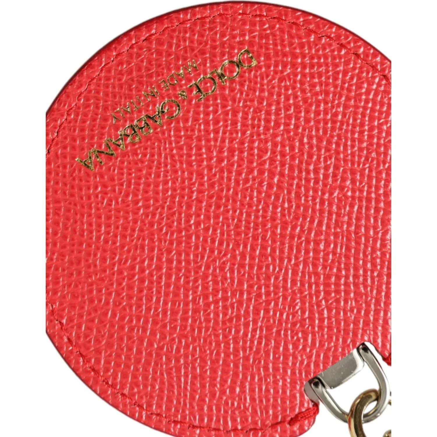 Dolce & Gabbana Elegant Red Leather Keychain with Gold Accents