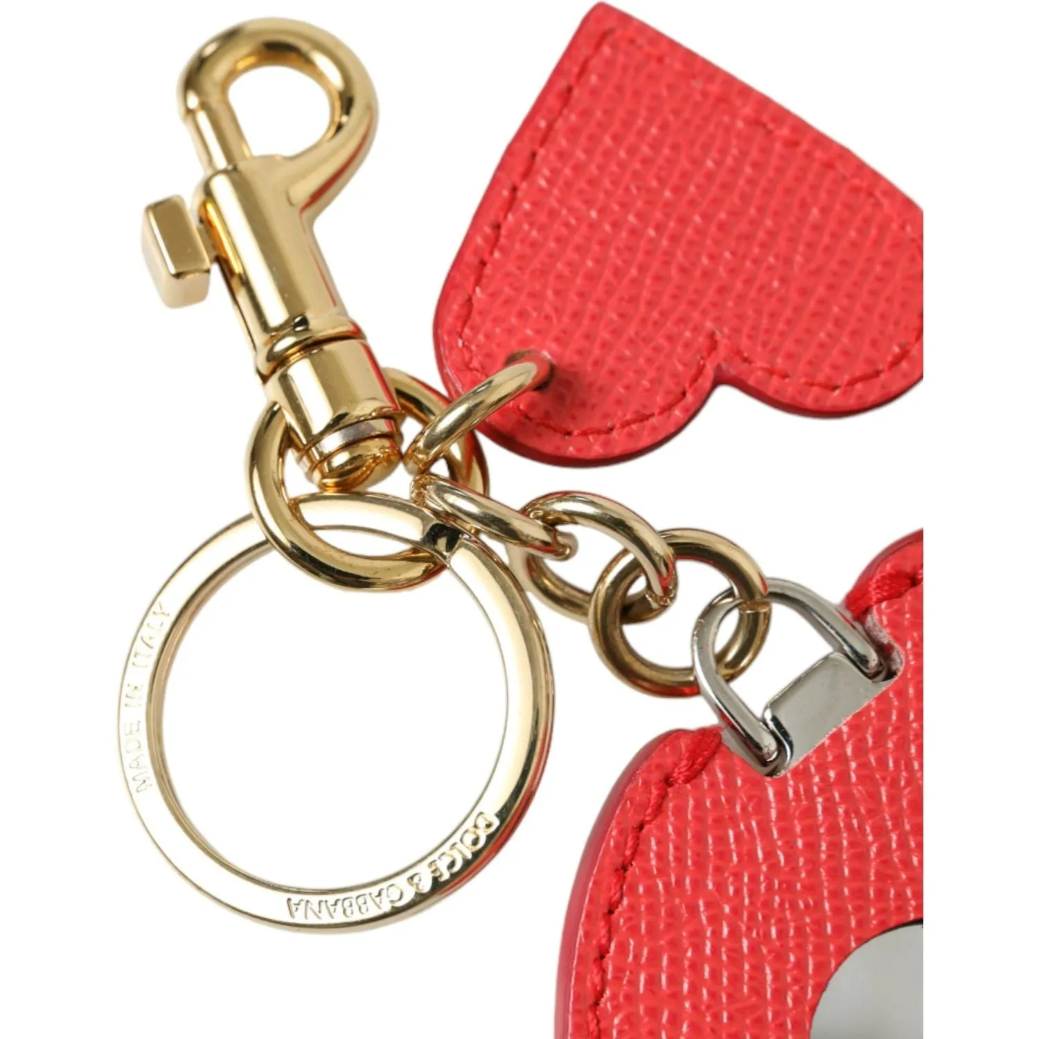 Dolce & Gabbana Elegant Red Leather Keychain with Gold Accents