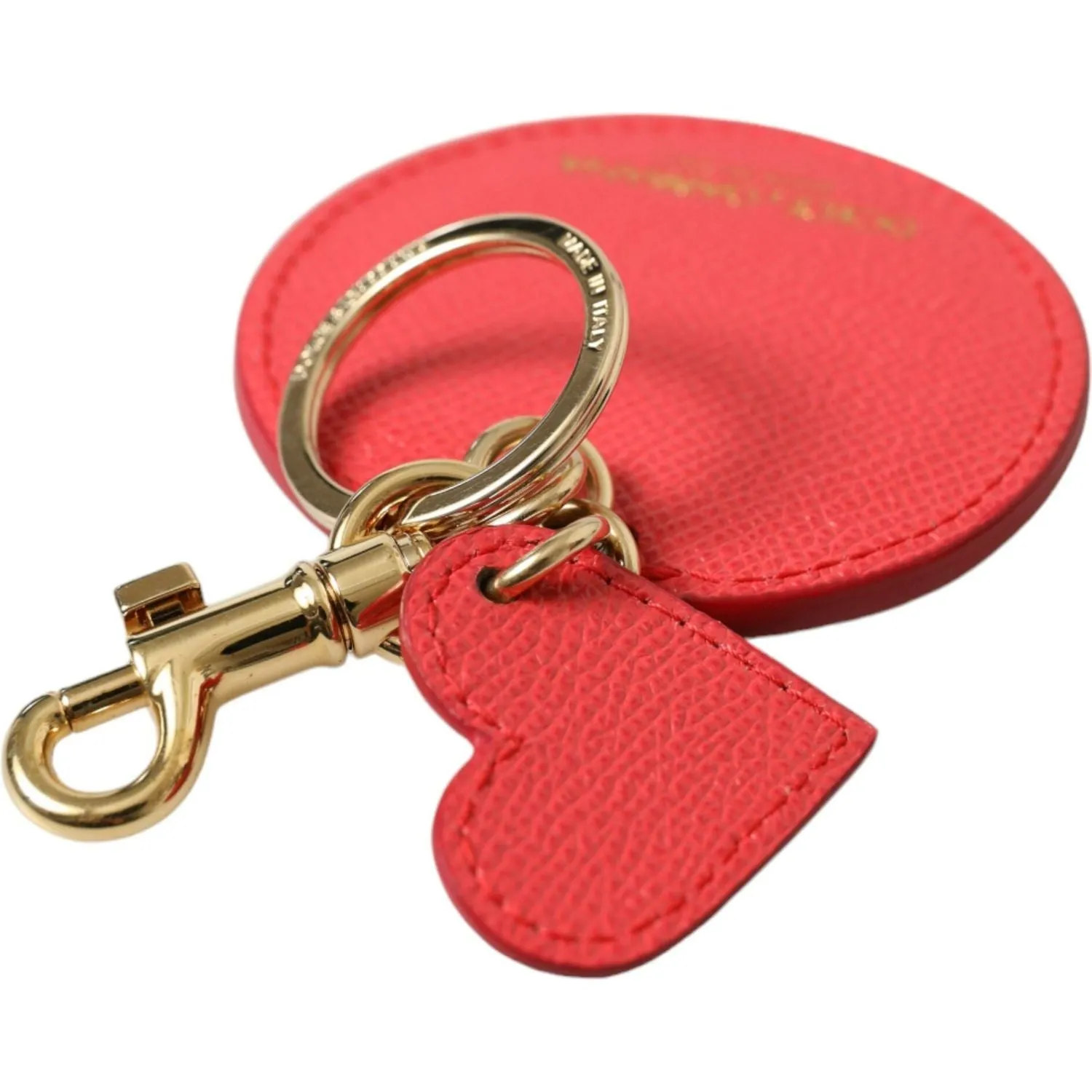 Dolce & Gabbana Elegant Red Leather Keychain with Gold Accents