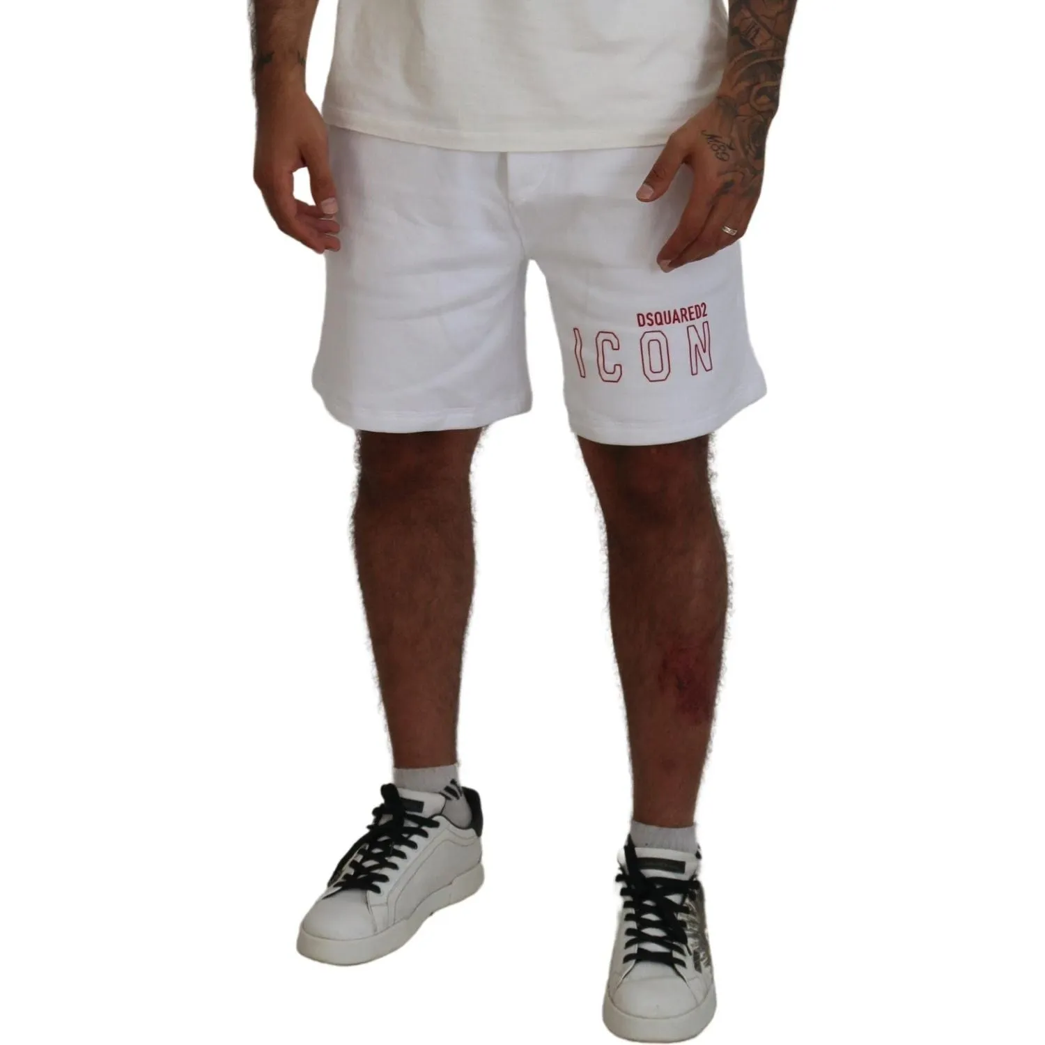 Dsquared² White Printed Pull On Men Casual Bermuda Shorts