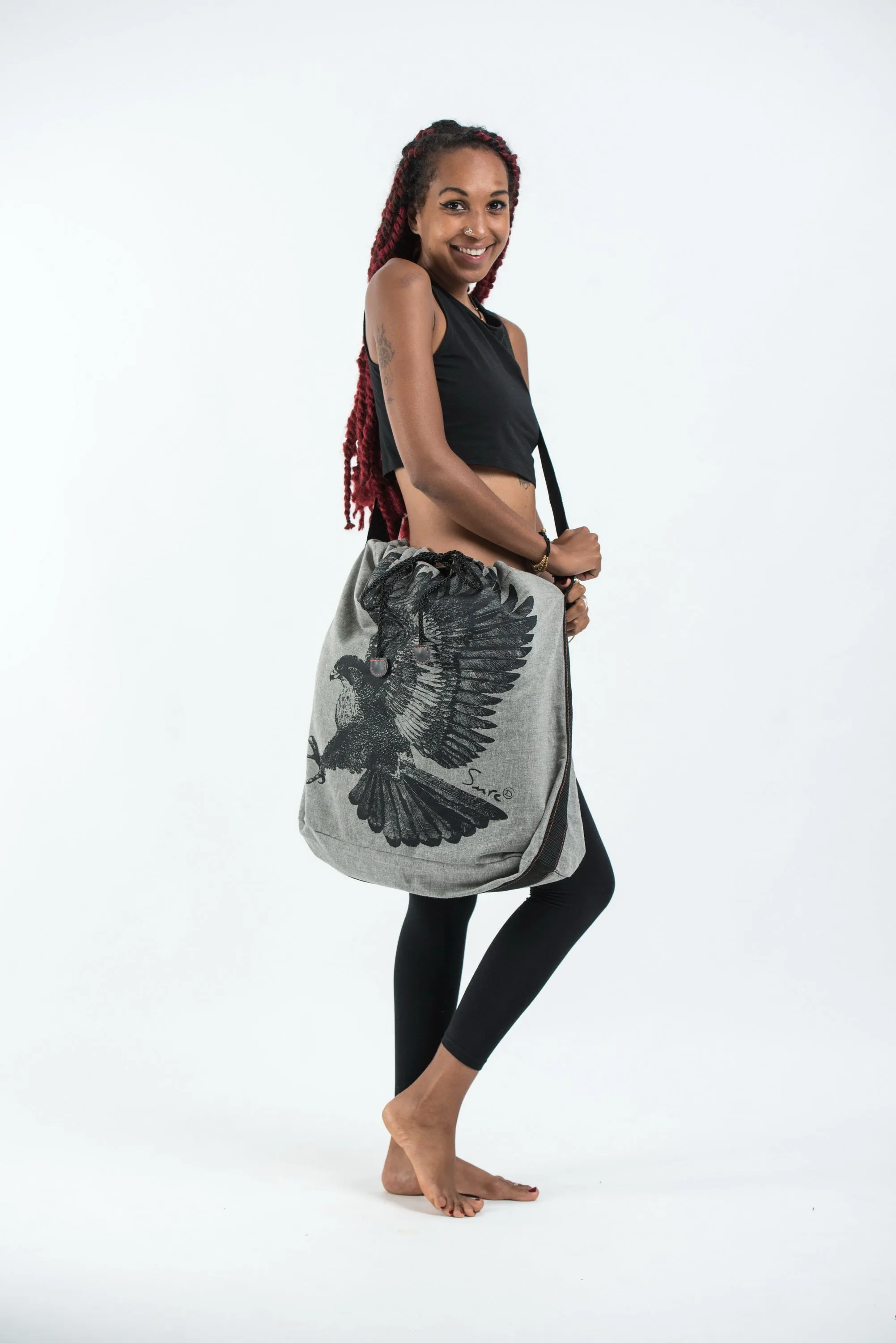 Eagle Oversize Drawstring Shoulder Bag  in Denim Gray