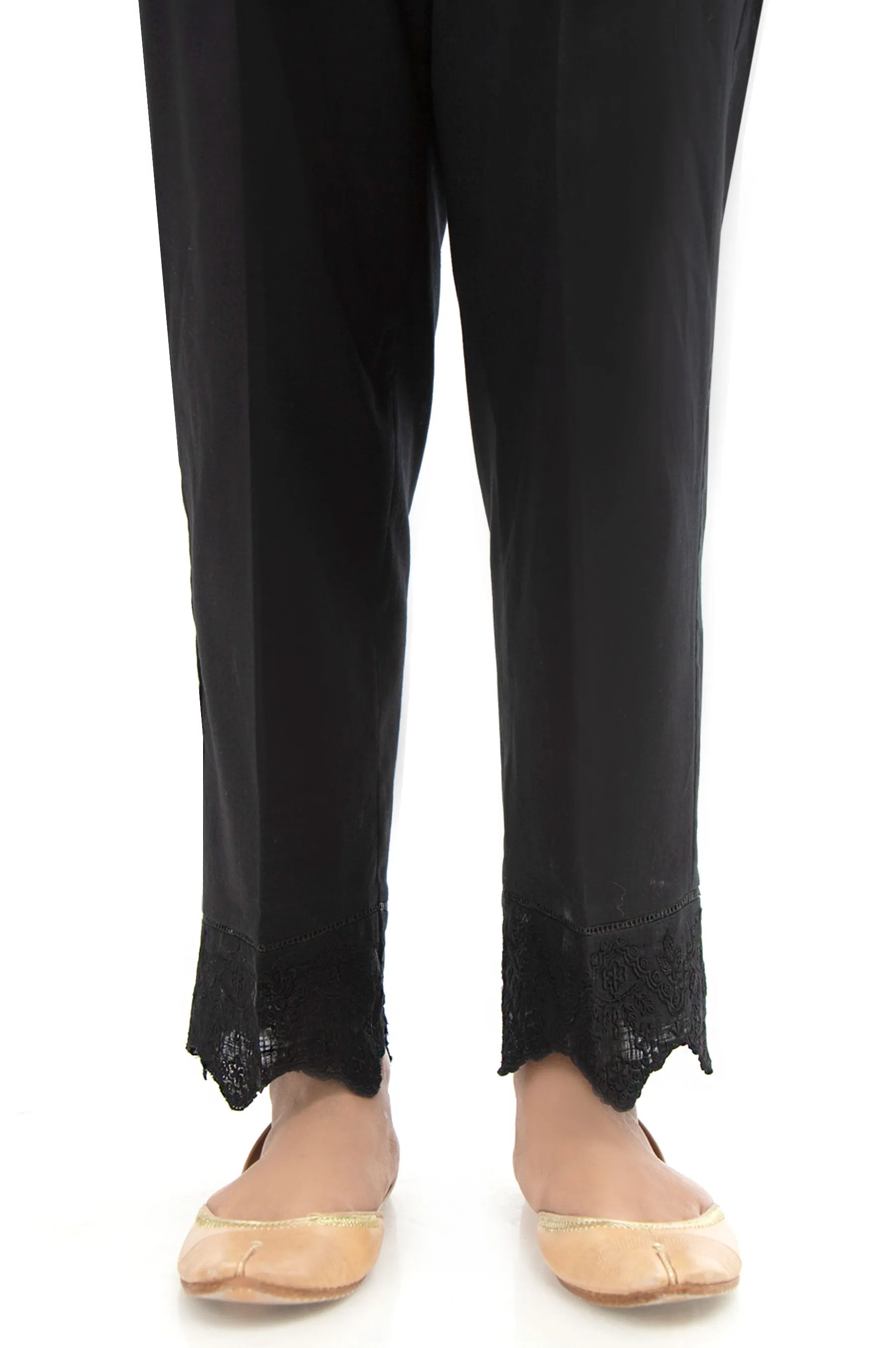 Embroidered Cotton Slub Cigarette Pants - Black