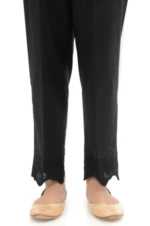 Embroidered Cotton Slub Cigarette Pants - Black