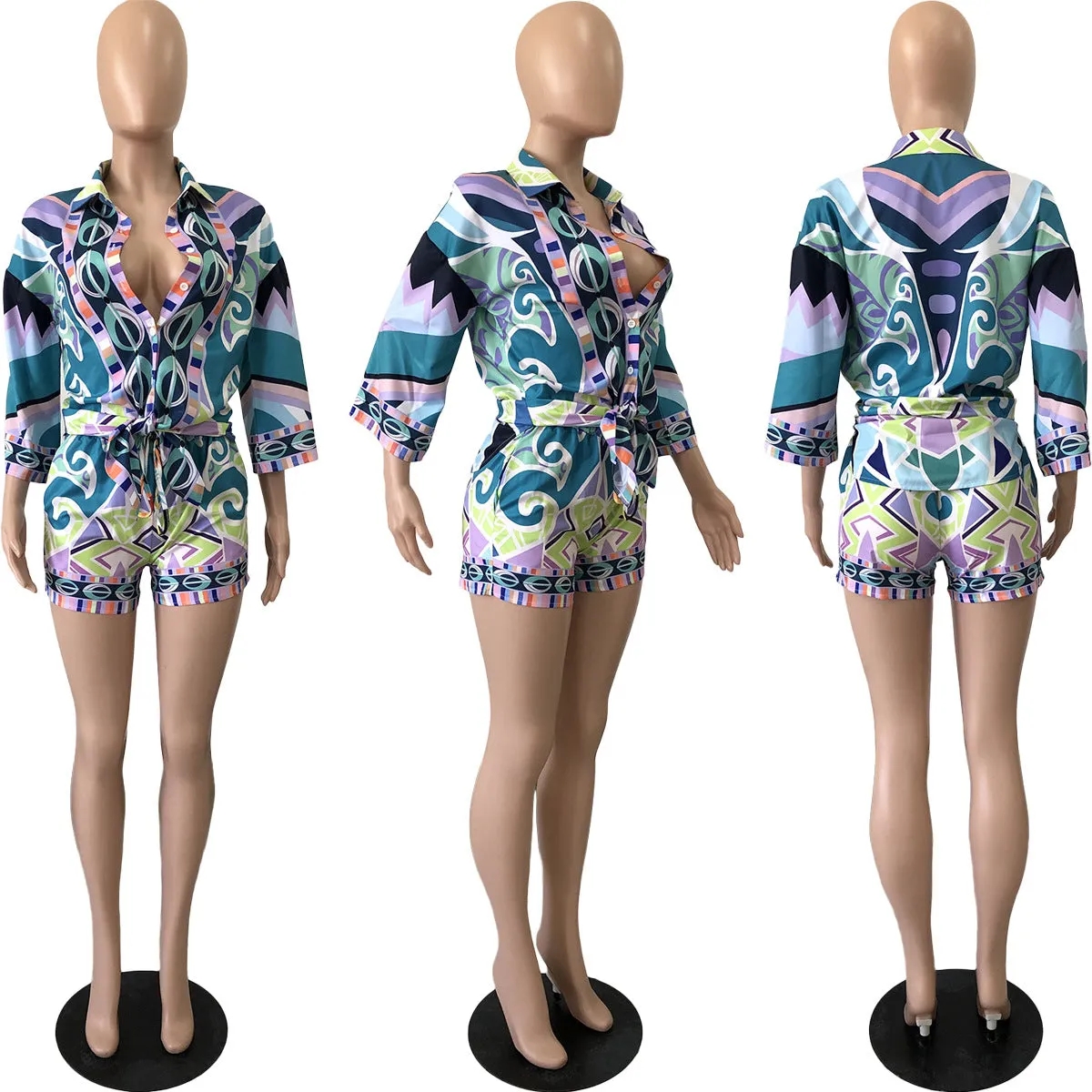 Fashion Printed Shirt Shorts Set（AY2298）