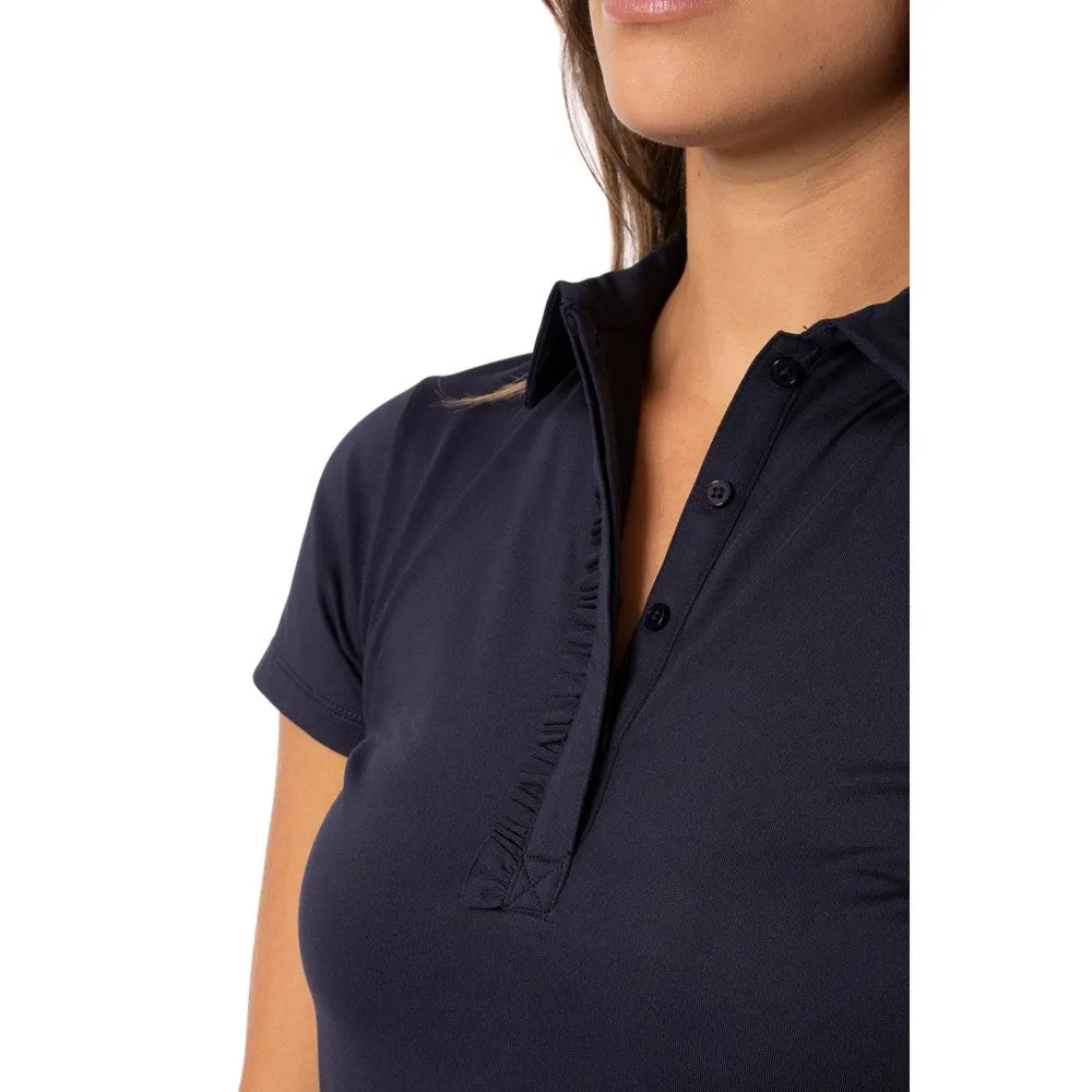 Golftini Women's Short Sleeve Ruffle Golf Polo Shirt - Navy