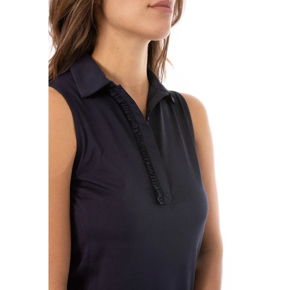 Golftini Women's Sleeveless Ruffle Golf Polo Shirt - Navy