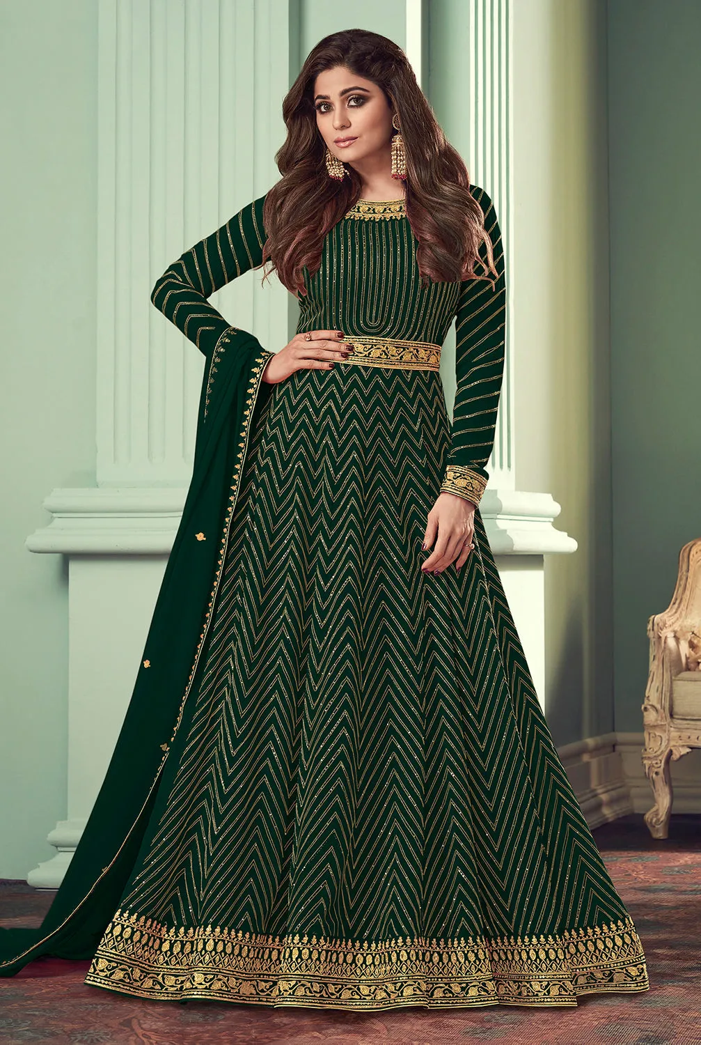 Green Belt Style Anarkali Featuring Shamita Shetty