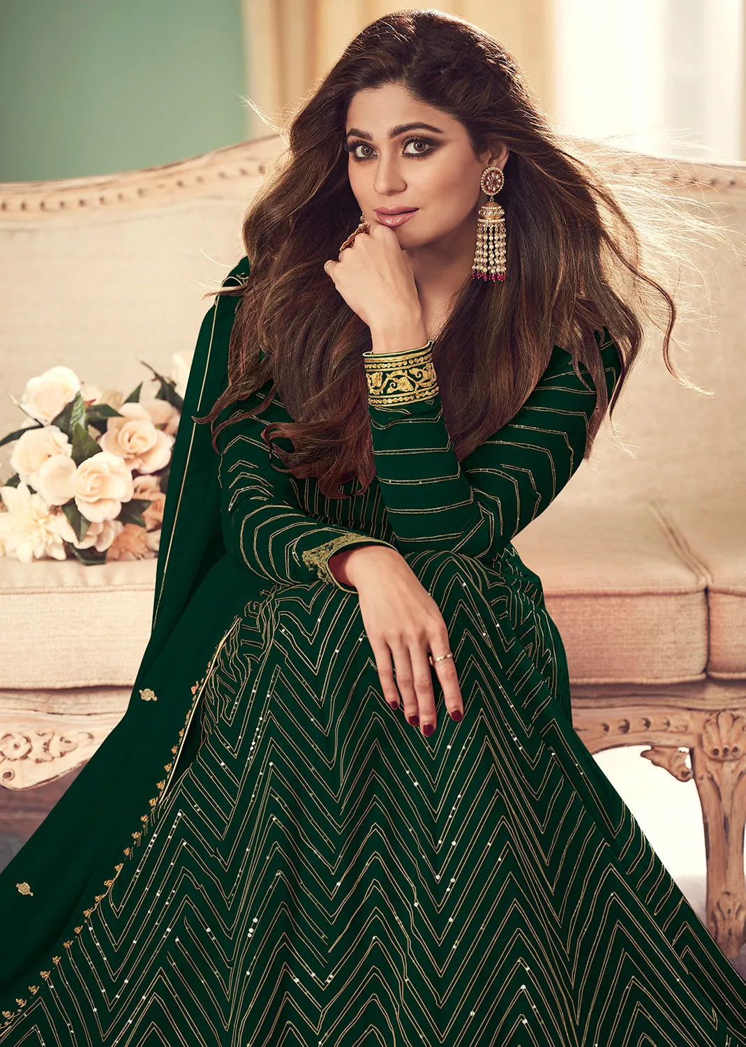 Green Belt Style Anarkali Featuring Shamita Shetty