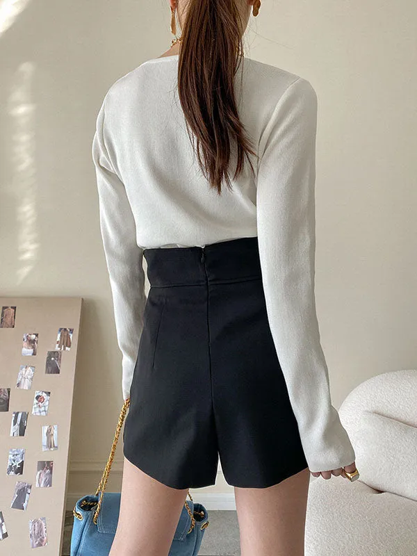 High Waisted Irregular Clipping Solid Color Culotte Shorts Bottoms