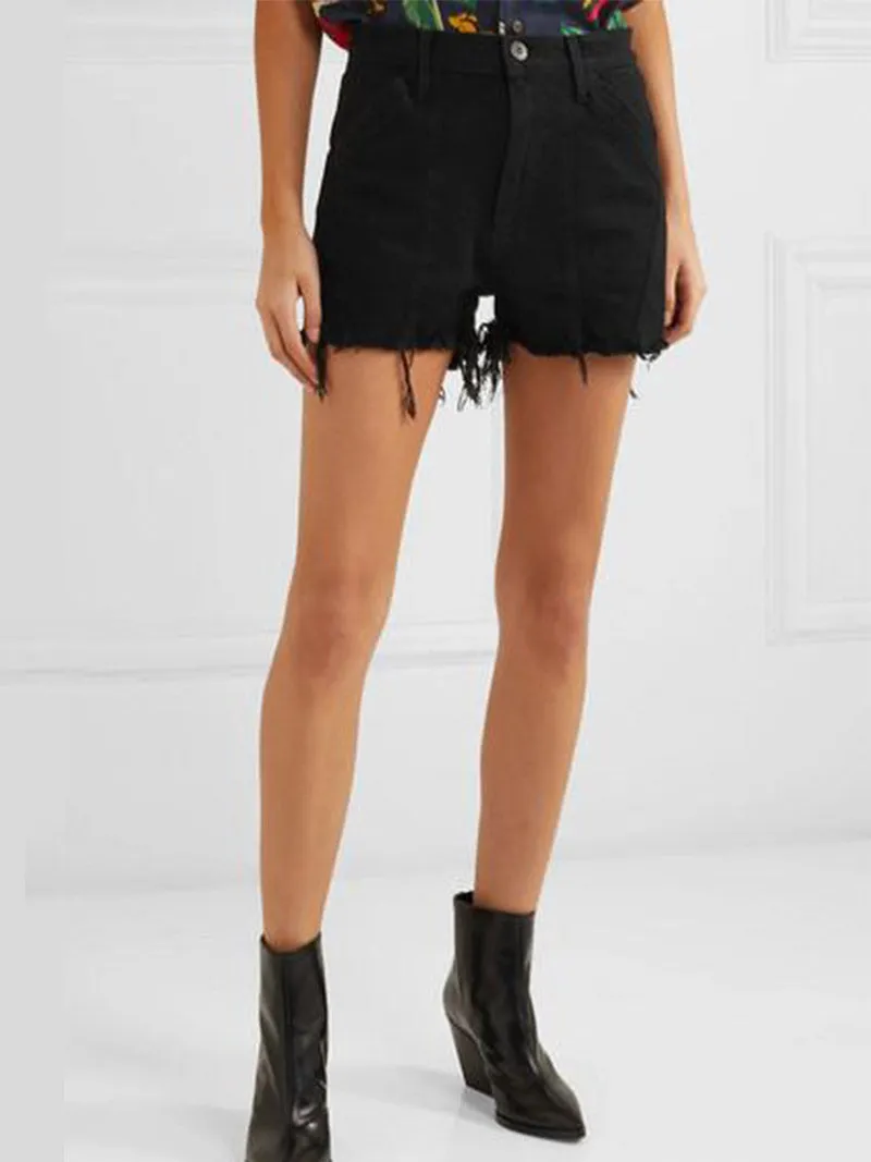 Jason Wu paneled frayed denim shorts