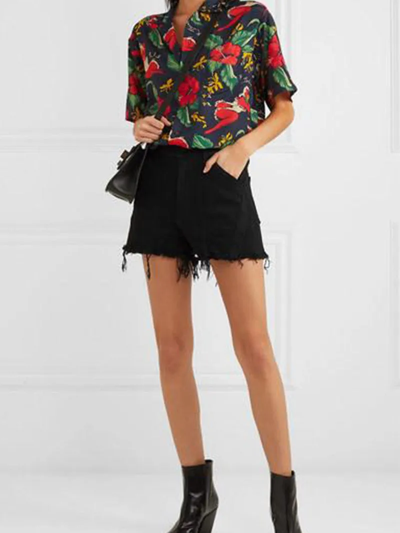 Jason Wu paneled frayed denim shorts